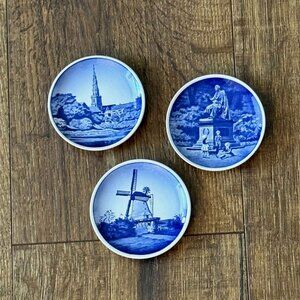 1950s Danish Miniature Souvenir Plates Set of 3 Windmill Church & H.C. Anderson